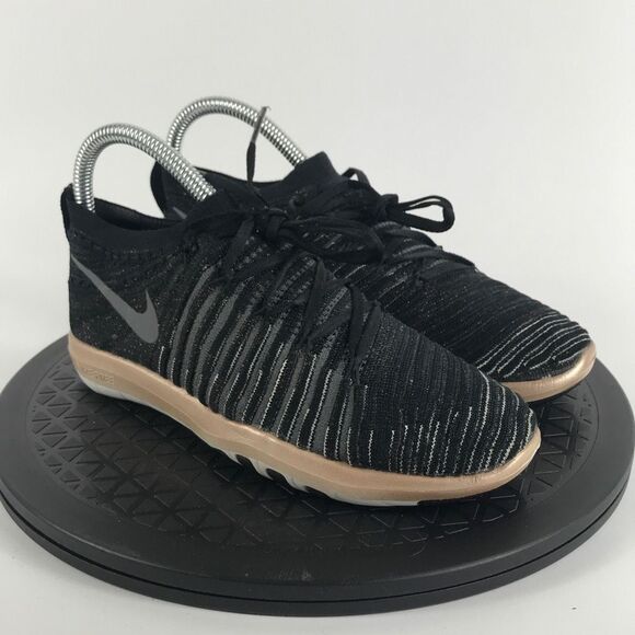 Nike Free Transform Flyknit Black/Gold Running Shoes 833410-005 Women’s Size 5 - Picture 3 of 12